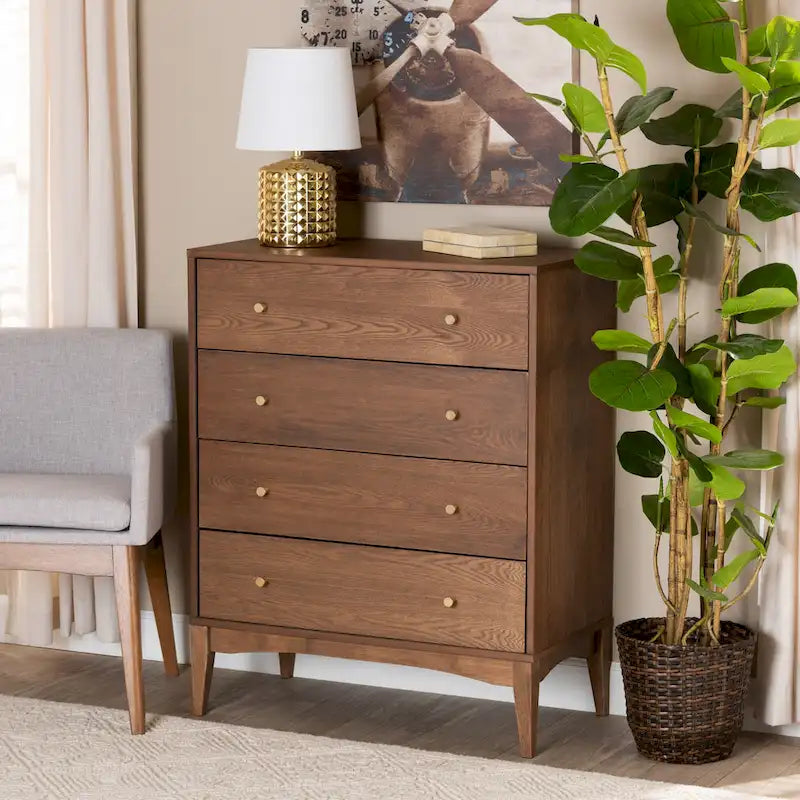 Commode Landis de style moderne du milieu du siècle, en frêne et noyer, à 4 tiroirs
