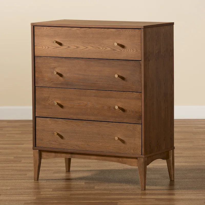 Commode Landis de style moderne du milieu du siècle, en frêne et noyer, à 4 tiroirs
