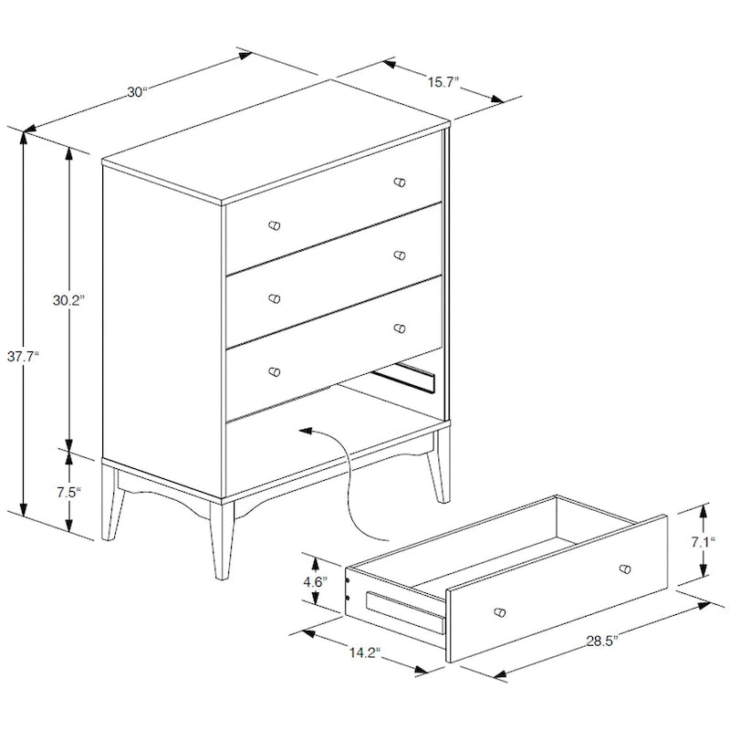 Commode Landis de style moderne du milieu du siècle, en frêne et noyer, à 4 tiroirs