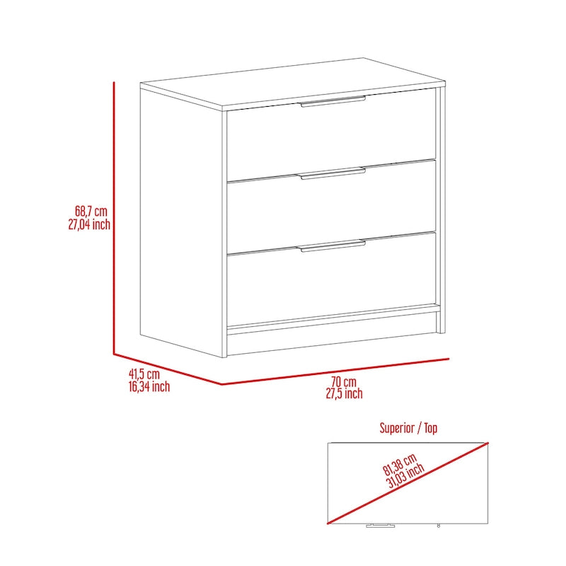 FM Furniture Washington 3 Drawer Dresser with Metal Handles