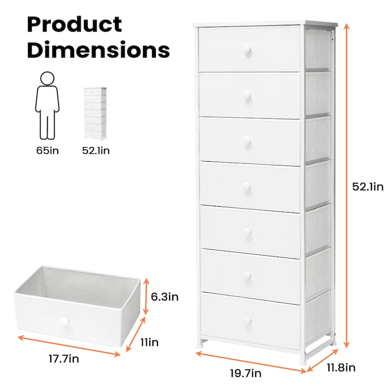 Commode à 7 tiroirs, tour de rangement pour chambre à coucher