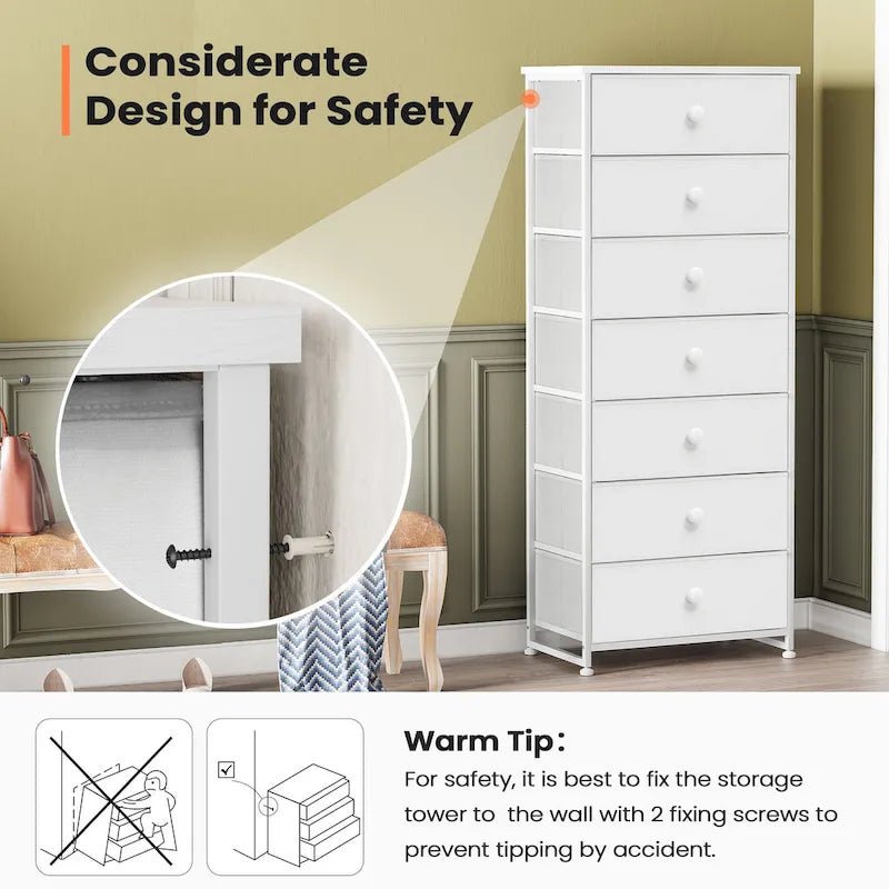 Commode à 7 tiroirs, tour de rangement pour chambre à coucher