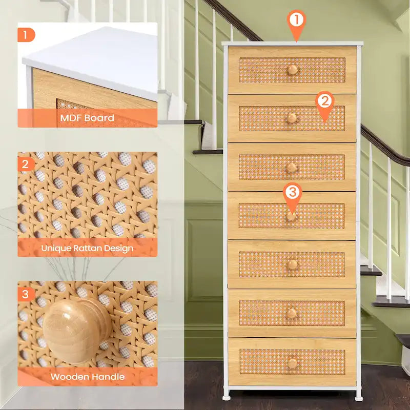 Commode à 7 tiroirs, tour de rangement pour chambre à coucher