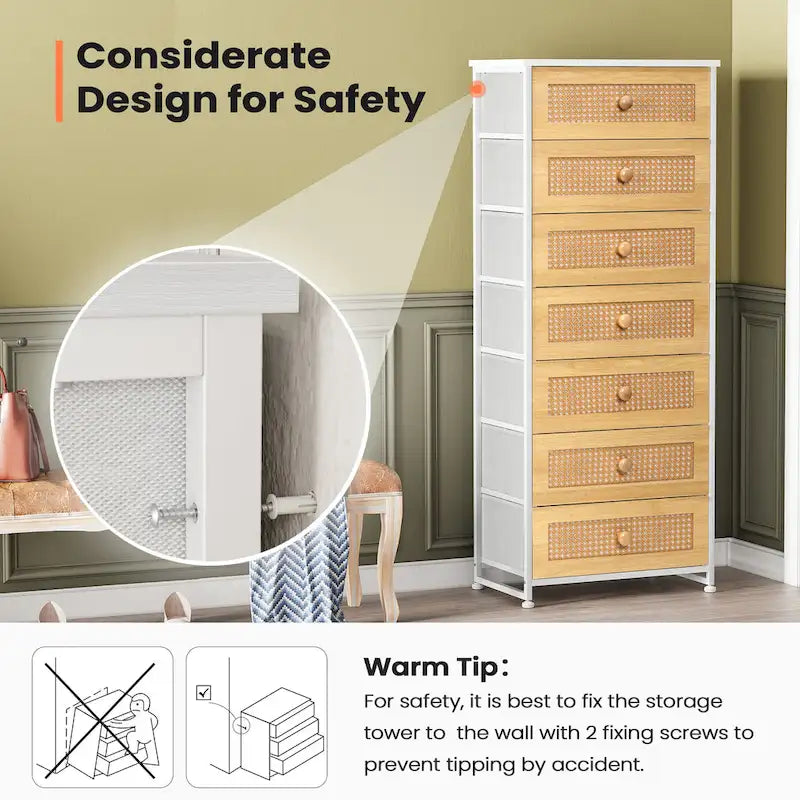 Commode à 7 tiroirs, tour de rangement pour chambre à coucher