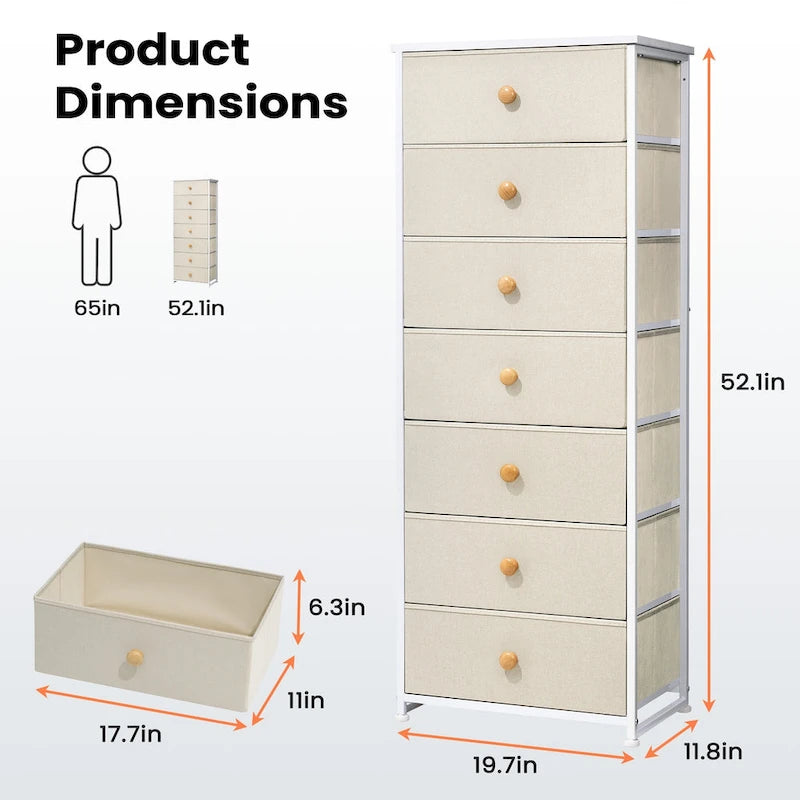 Commode à 7 tiroirs, tour de rangement pour chambre à coucher