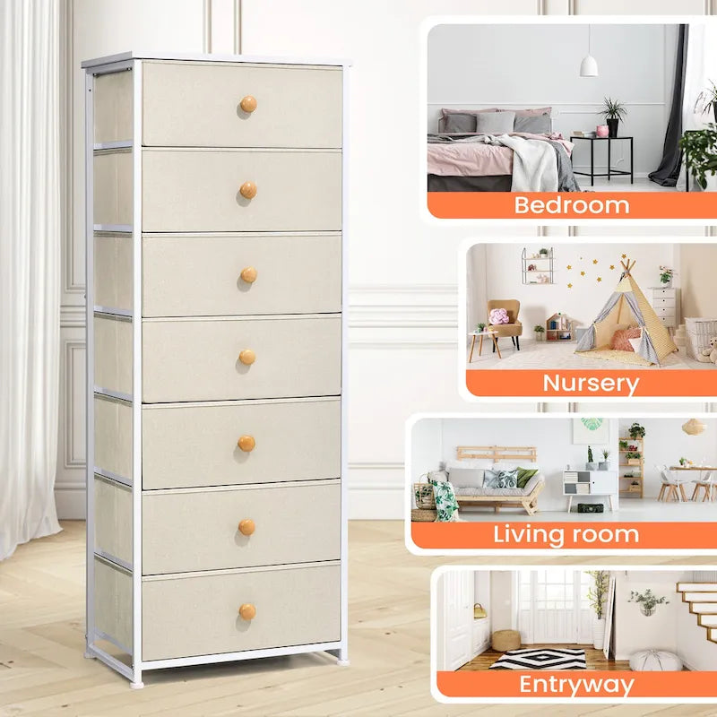 Commode à 7 tiroirs, tour de rangement pour chambre à coucher