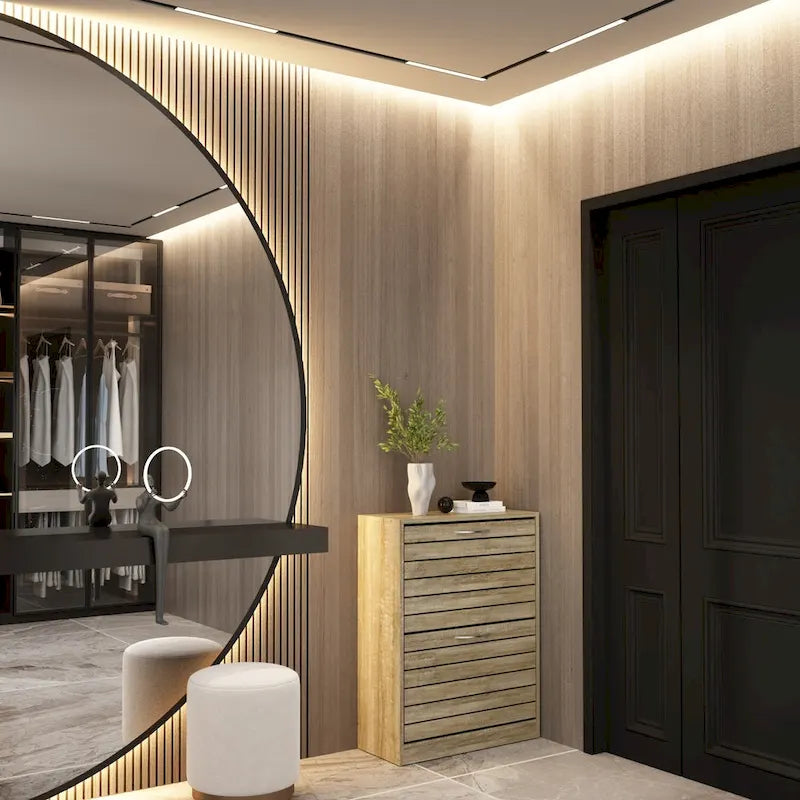 Meuble à chaussures 6-12 paires, deux tiroirs, gain de place, gris/chêne