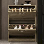 Meuble à chaussures 6-12 paires, deux tiroirs, gain de place, gris/chêne