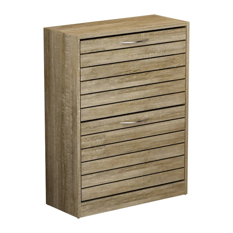 Meuble à chaussures 6-12 paires, deux tiroirs, gain de place, gris/chêne