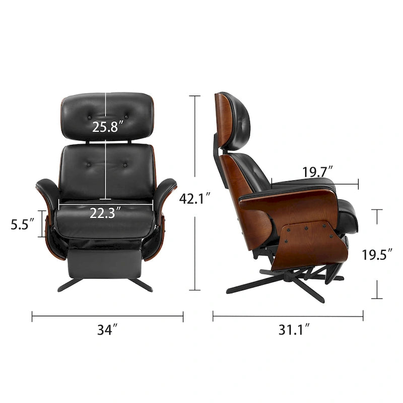 Fauteuil inclinable Art Leon style moderne du milieu du siècle en similicuir