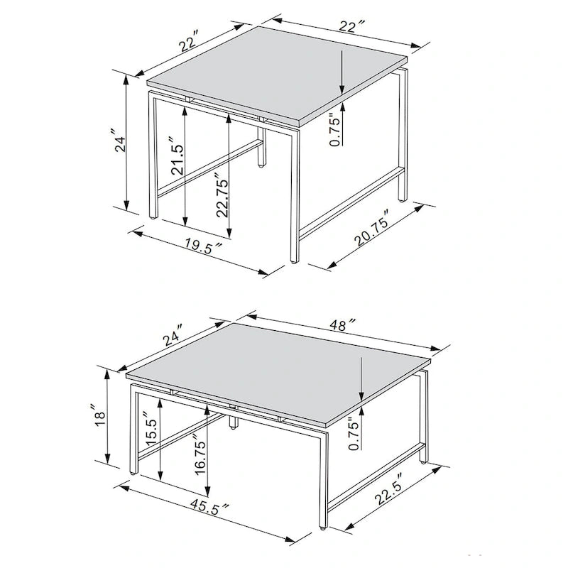 Ensemble de table basse Clark 3 pièces avec plateau en faux marbre blanc