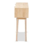 Console Baird en bois et rotin, finition chêne clair brun, à 2 tiroirs