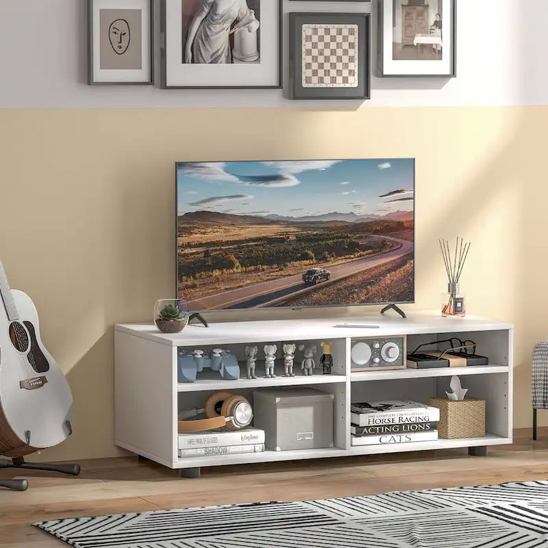 4 Cubby TV Console Table with Adjustable Shelves Entertainment Center