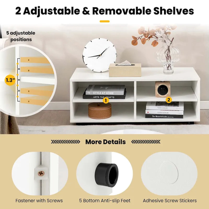 Meuble TV à 4 compartiments avec étagères réglables