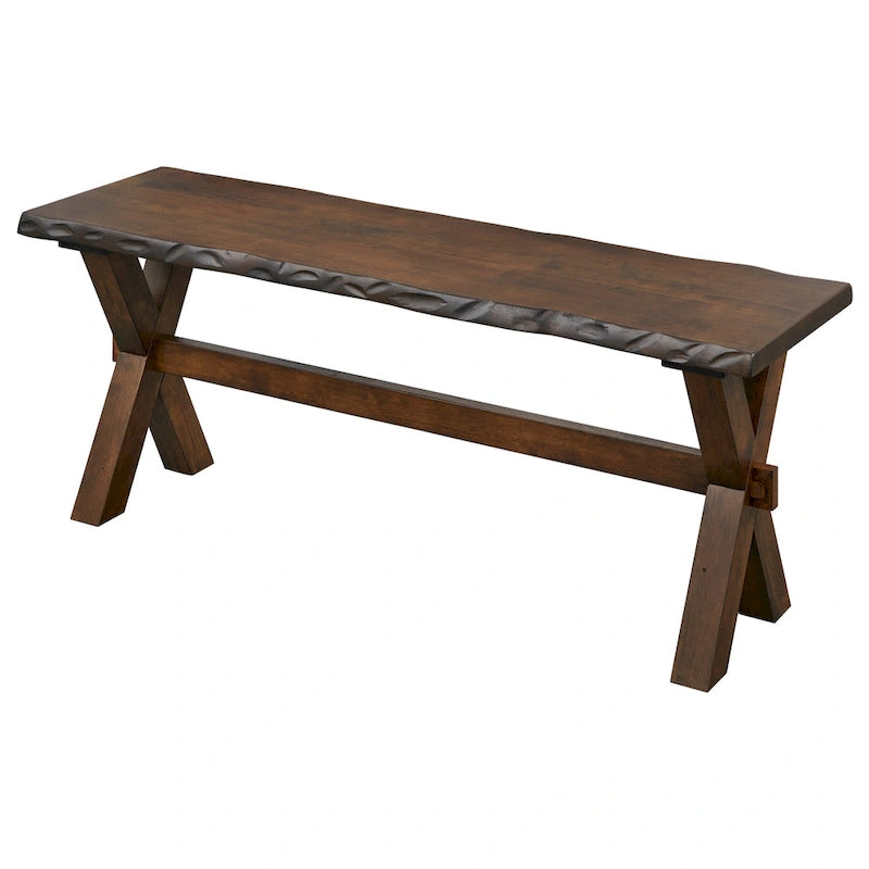 Banc en bois massif à bords naturels Mandeville, style de vie simple