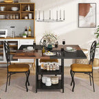 Table de salle à manger ronde pour 4 personnes, table de cuisine de 120 cm avec étagère de rangement