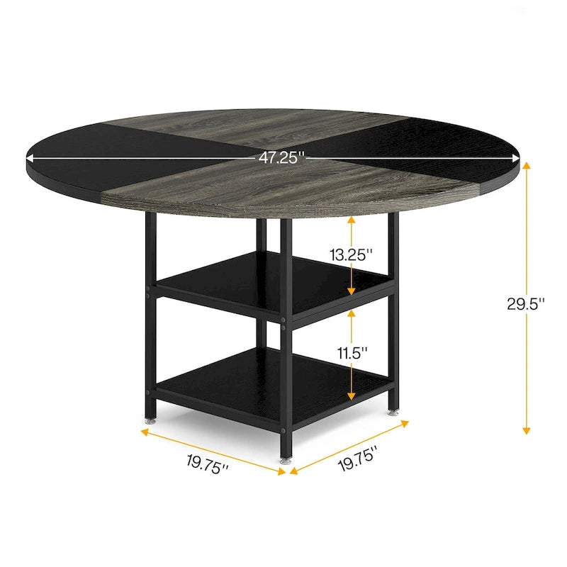 Table de salle à manger ronde pour 4 personnes, table de cuisine de 120 cm avec étagère de rangement
