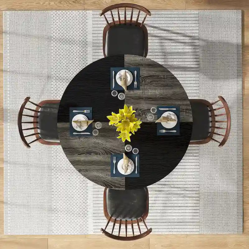 Table de salle à manger ronde pour 4 personnes, table de cuisine de 120 cm avec étagère de rangement