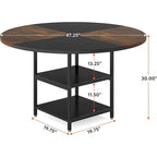 Table de salle à manger ronde pour 4 personnes, table de cuisine de 120 cm avec étagère de rangement