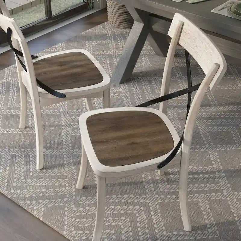 Chaises McFarlane Farmhouse en bois blanc antique à dossier en X de Furniture of America (lot de 2)