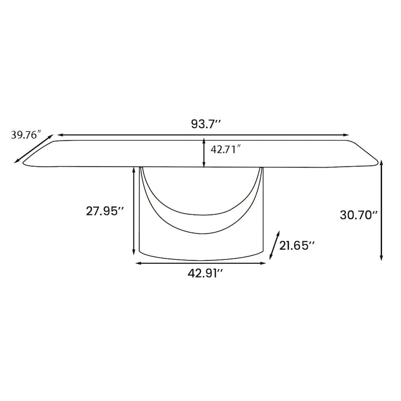 Table de salle à manger moderne Hobart 63-94 avec plateau rectangulaire en pierre frittée et pieds en acier au carbone pour 4 à 10 personnes