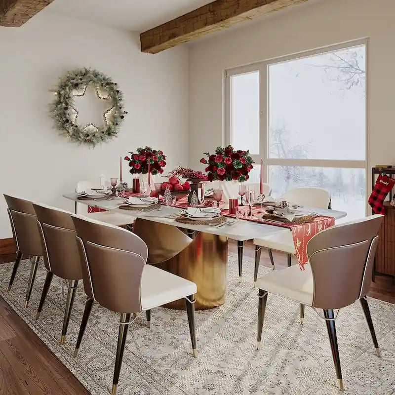 Table de salle à manger moderne Hobart 63-94 avec plateau rectangulaire en pierre frittée et pieds en acier au carbone pour 4 à 10 personnes