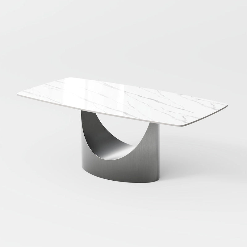 Table de salle à manger moderne Hobart 63-94 avec plateau rectangulaire en pierre frittée et pieds en acier au carbone pour 4 à 10 personnes