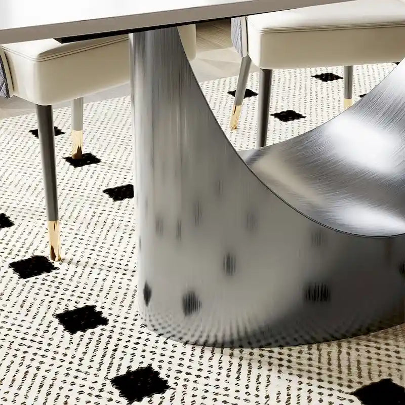 Table de salle à manger moderne Hobart 63-94 avec plateau rectangulaire en pierre frittée et pieds en acier au carbone pour 4 à 10 personnes