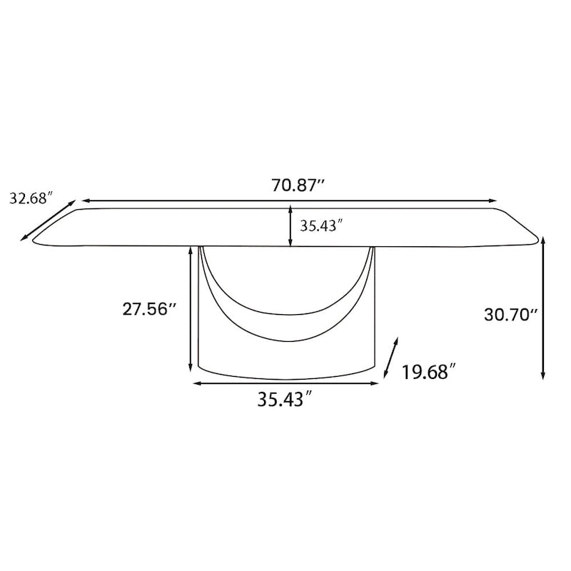 Table de salle à manger moderne Hobart 63-94 avec plateau rectangulaire en pierre frittée et pieds en acier au carbone pour 4 à 10 personnes