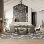 Table de salle à manger moderne Hobart 63-94 avec plateau rectangulaire en pierre frittée et pieds en acier au carbone pour 4 à 10 personnes