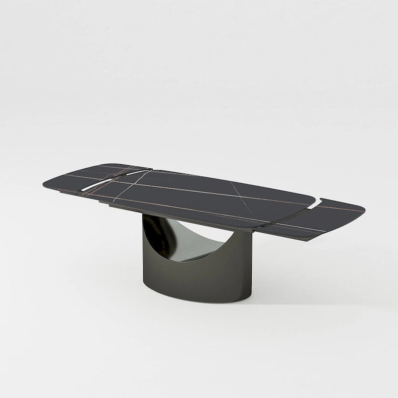 Table de salle à manger moderne Hobart 63-94 avec plateau rectangulaire en pierre frittée et pieds en acier au carbone pour 4 à 10 personnes