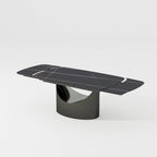 Table de salle à manger moderne Hobart 63-94 avec plateau rectangulaire en pierre frittée et pieds en acier au carbone pour 4 à 10 personnes