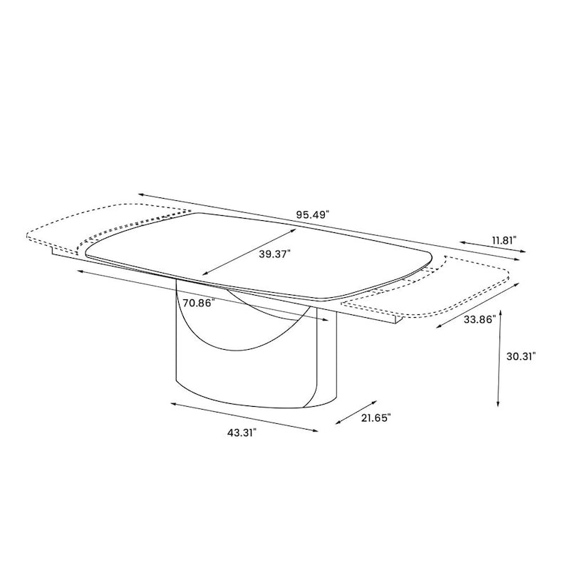 Table de salle à manger moderne Hobart 63-94 avec plateau rectangulaire en pierre frittée et pieds en acier au carbone pour 4 à 10 personnes
