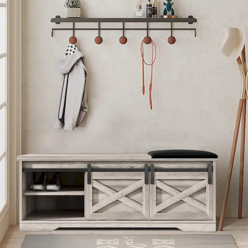 Banc d'entrée de style ferme avec coussin - 119 cm