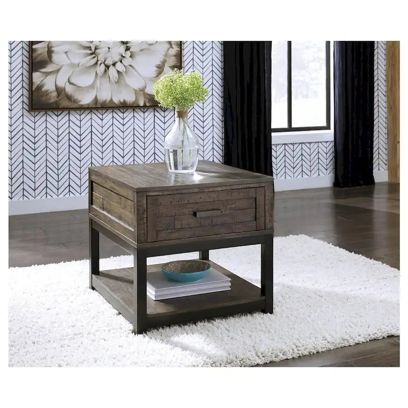 Table d'appoint rectangulaire Johurst, style décontracté, gris-brun