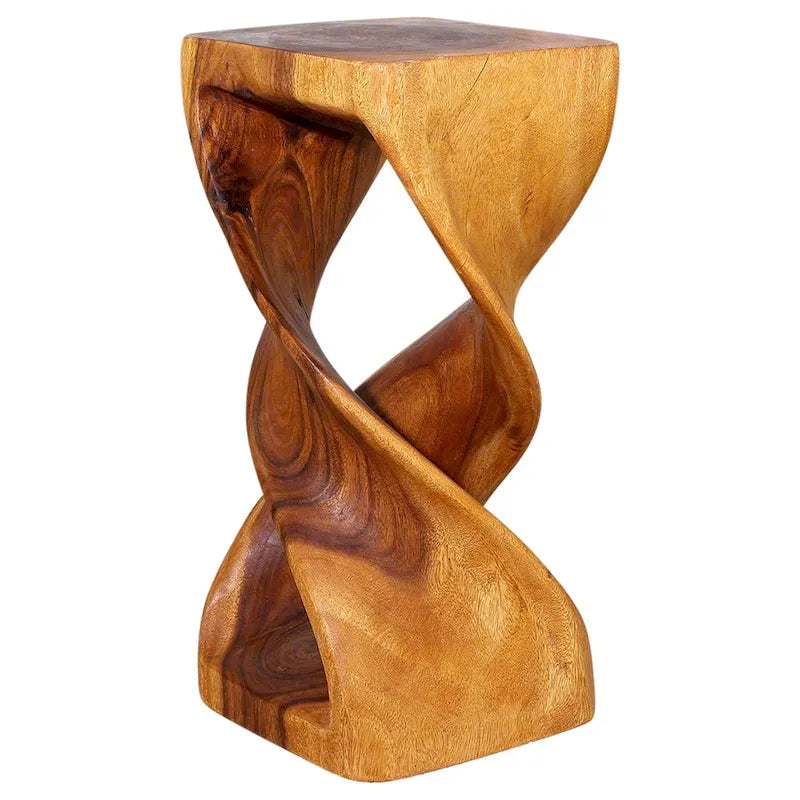 Table d'appoint Haussmann en bois à double torsion, 30,5 cm x 30,5 cm x 66 cm, finition chêne huilé