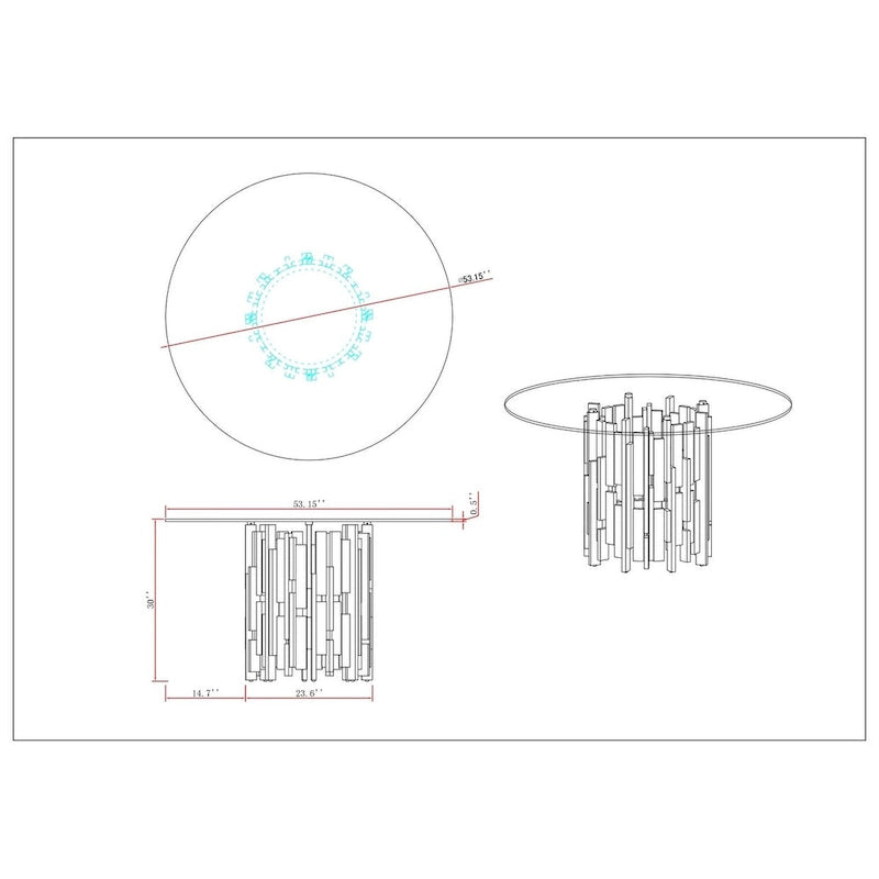 Table ronde contemporaine Somette en verre avec piètement en acier et motifs dorés