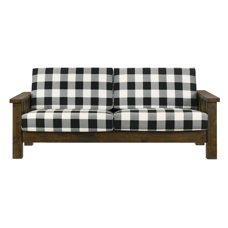 Canapé Jimo Farmhouse Rustic Oak avec accoudoirs en bois et revêtement en tissu, par Furniture of America