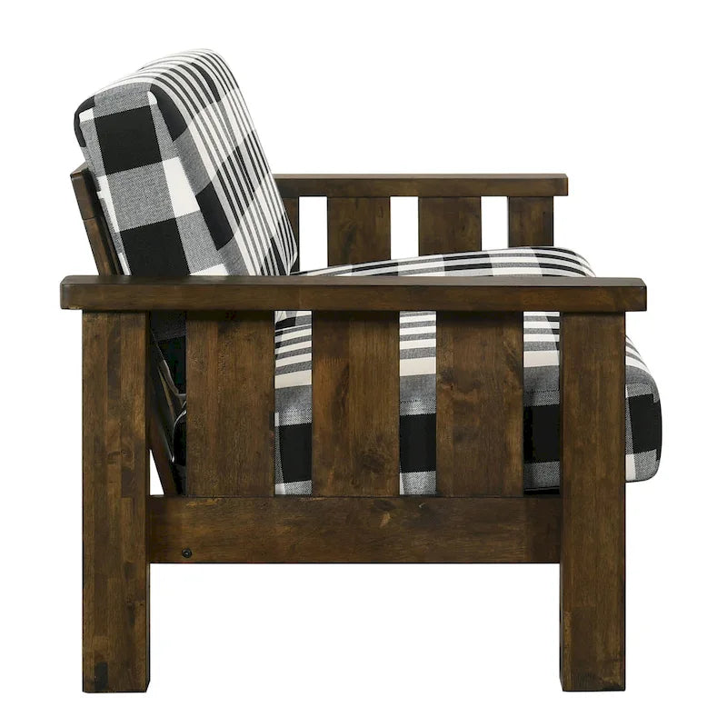 Canapé Jimo Farmhouse Rustic Oak avec accoudoirs en bois et revêtement en tissu, par Furniture of America