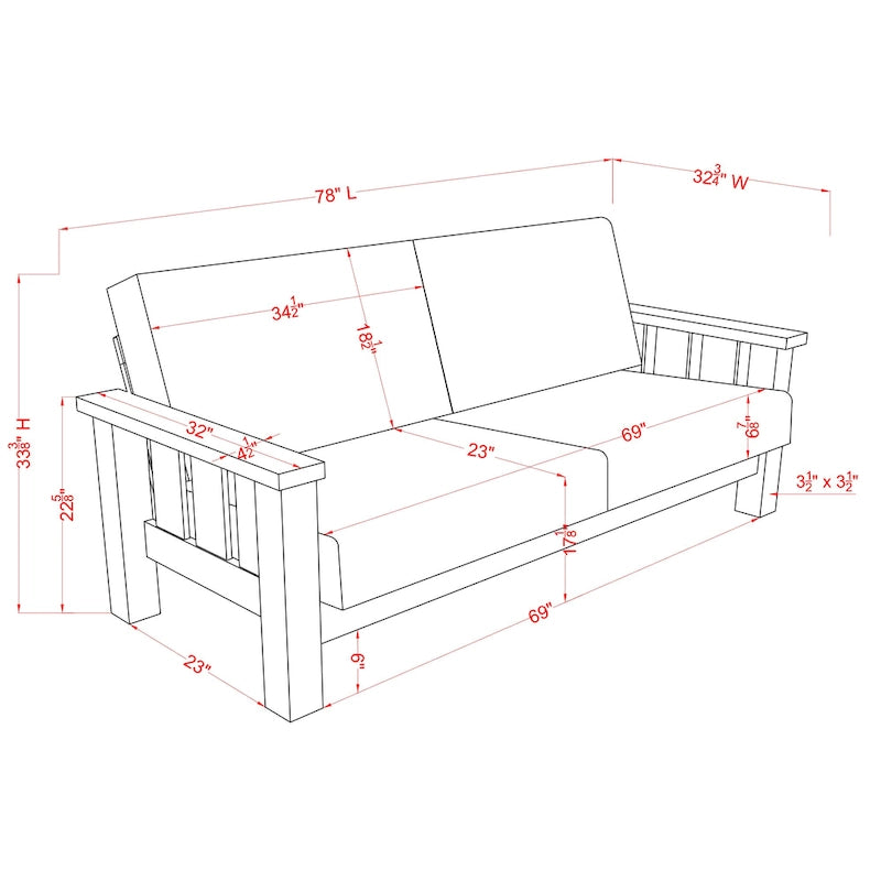Canapé Jimo Farmhouse Rustic Oak avec accoudoirs en bois et revêtement en tissu, par Furniture of America