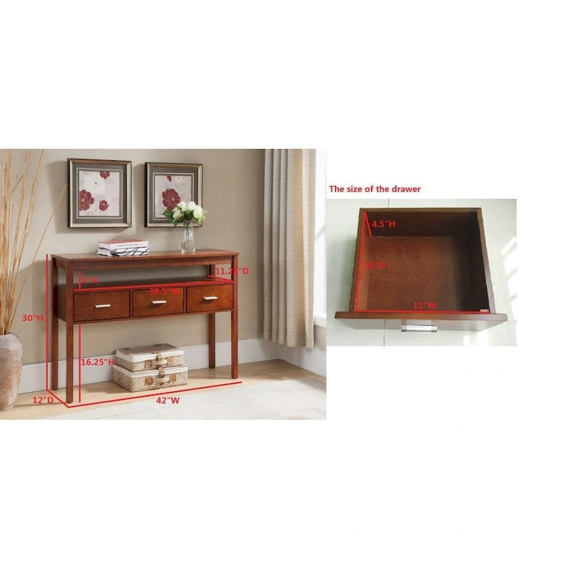 Console d'entrée à 3 tiroirs, noyer