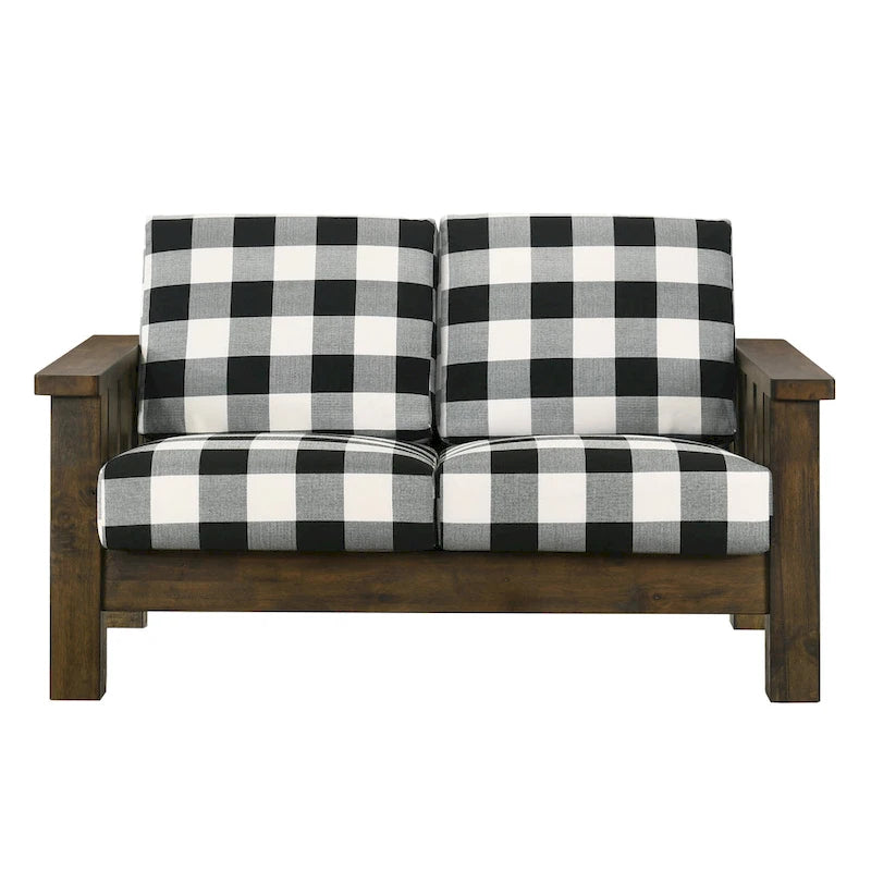 Canapé deux places Jimo traditionnel rustique en chêne et tissu lin de Furniture of America