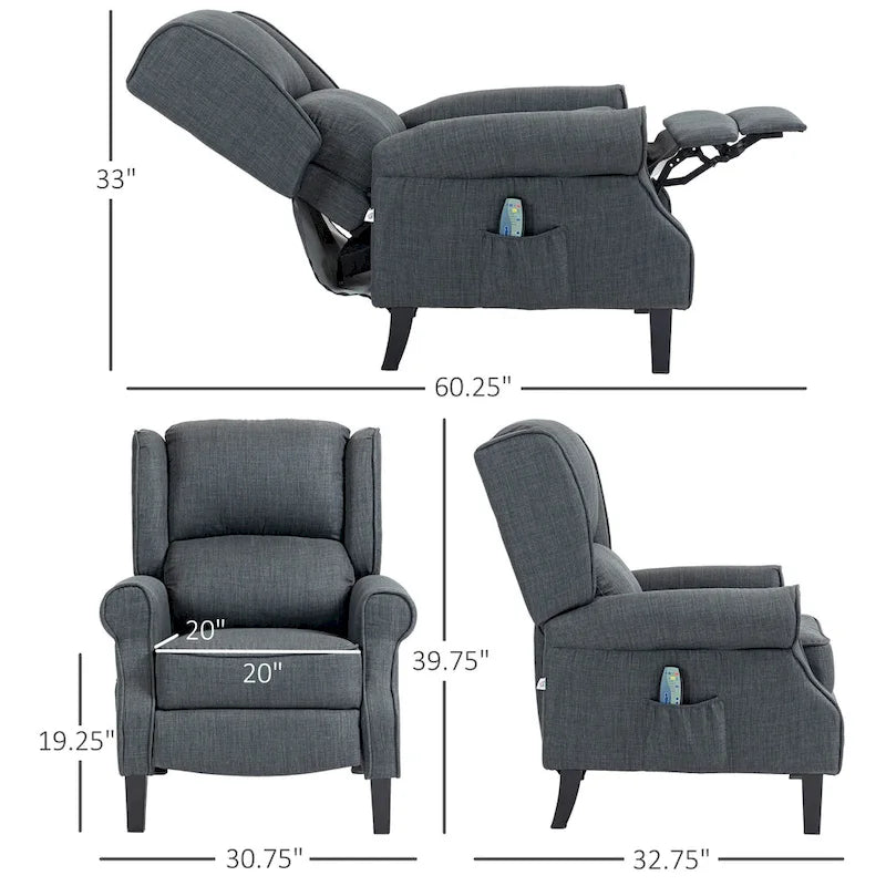Fauteuil de massage chauffant et vibrant HOMCOM à dossier inclinable, canapé d'appoint rembourré avec télécommande et fonction massage.