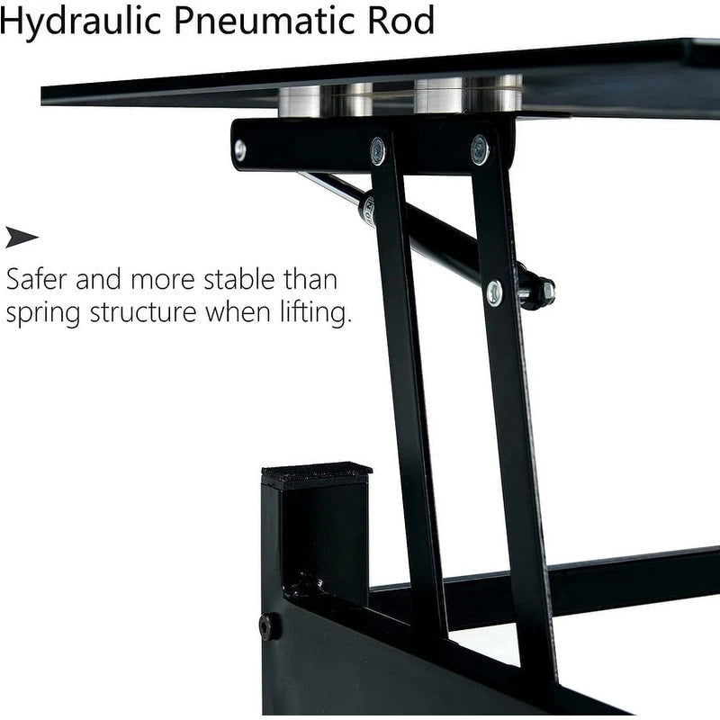 Table basse en verre relevable avec rangement pour salon ou bureau à domicile