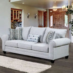 Nolinas Transitional Grey Fabric Upholstered Rolled Arms Sofa by Furniture of America
