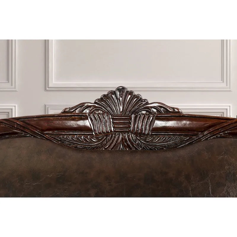 Canapé Quez traditionnel marron en similicuir avec accoudoirs roulés, par Furniture of America