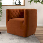 Fauteuil pivotant Luxor Mid-Century Modern en velours orange brûlé confortable