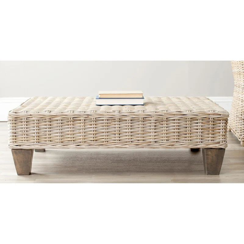 SAFAVIEH Leary Washed Natural Wicker Bench - 40.6 x 27.6 x 12.2