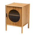 Table d'appoint Naresh de style transitionnel moderne du milieu du siècle, en bois de bambou brun naturel, à une porte