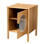 Table d'appoint Naresh de style transitionnel moderne du milieu du siècle, en bois de bambou brun naturel, à une porte
